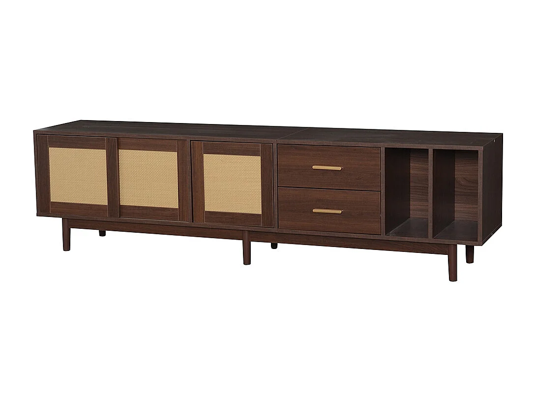 TV-meubel 190x40x52 cm rotan MDF bruin 6 poten multifunctionele lades 75 inch