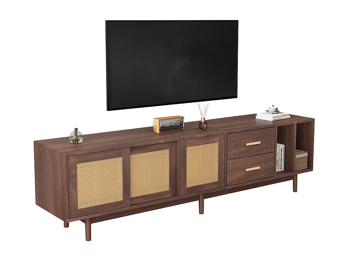 TV-meubel 190x40x52 cm rotan MDF bruin 6 poten multifunctionele lades 75 inch
