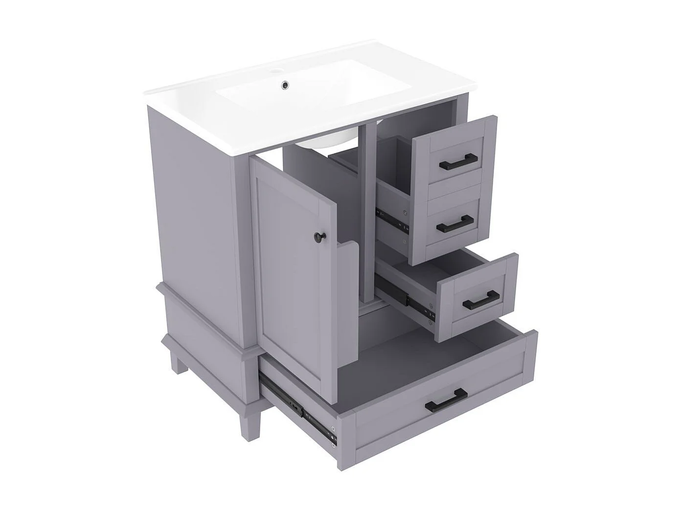 Meuble salle de bain lavabo vasque laque etagere porte trois tiroirs silencieux vasque ceramique integre gris