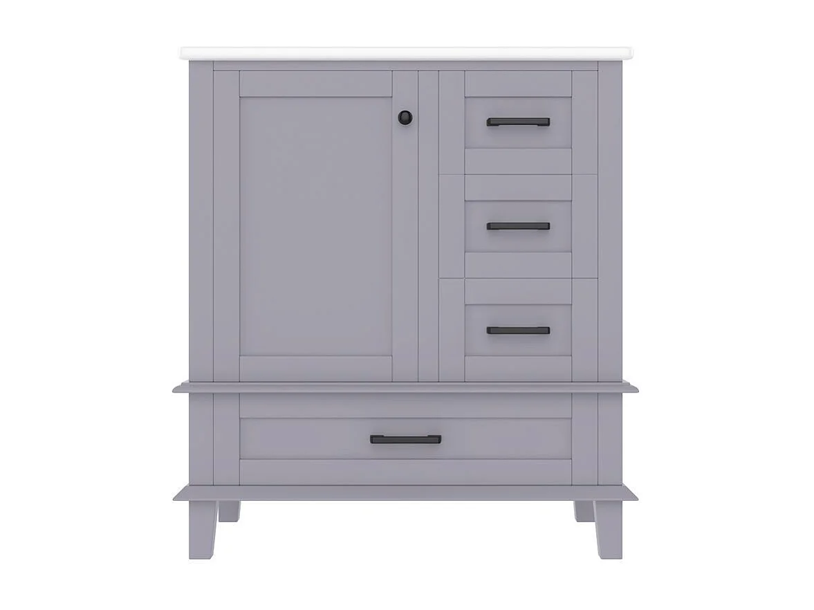 Meuble salle de bain lavabo vasque laque etagere porte trois tiroirs silencieux vasque ceramique integre gris