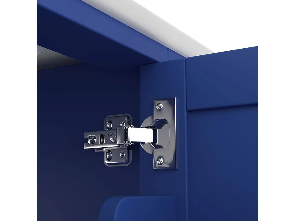 Meuble salle de bain lavabo vasque laque doubles etageres porte tiroirs silencieux etageres laterales vasque ceramique integre bleu