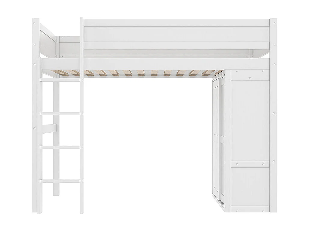 Lit mezzanine 90x200 cm lit enfant équipé d'une armoire d'un compartiment de rangement d'un espace de rangement ouvert sous le lit pin blanc