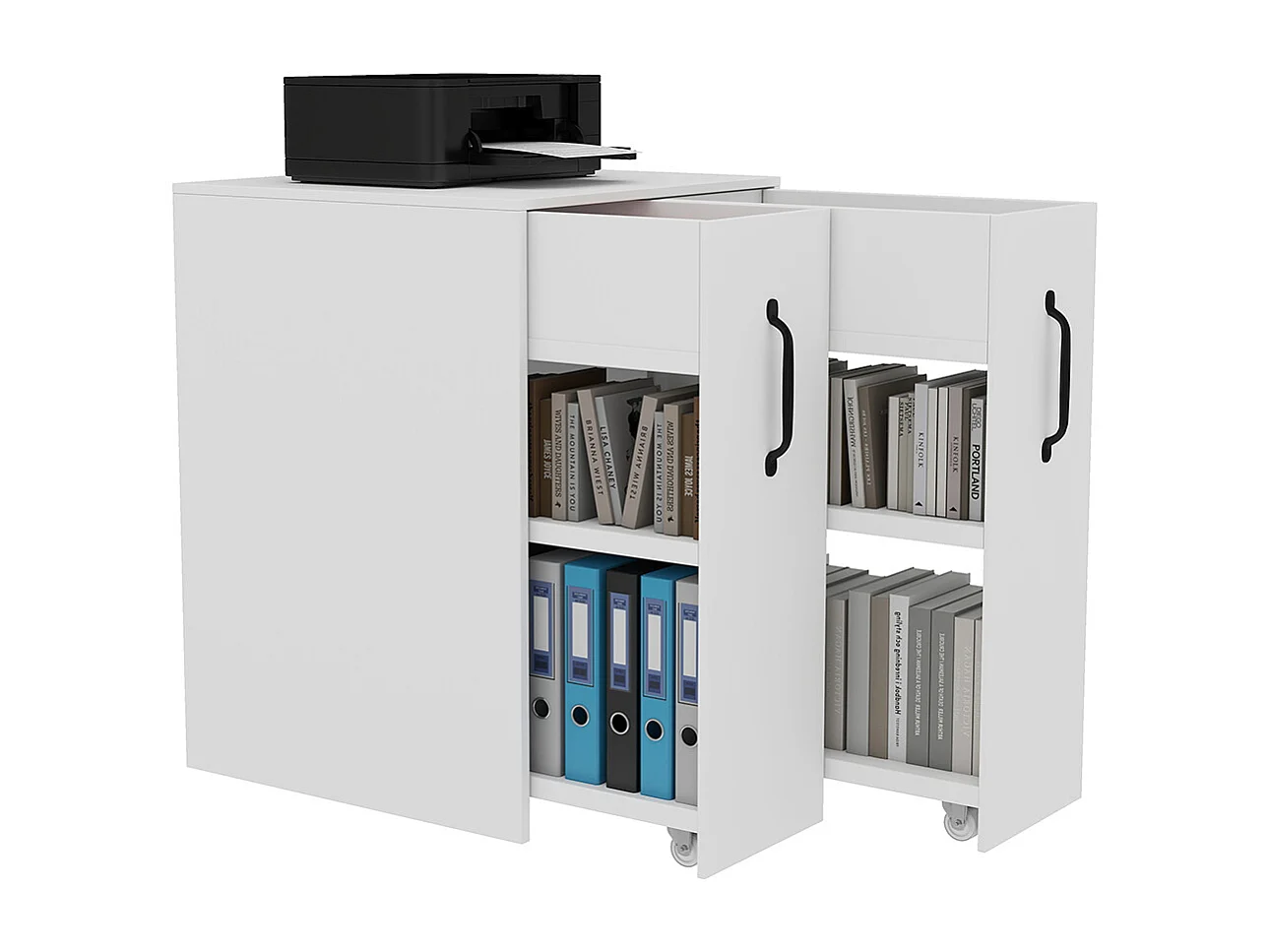 Armoire à dossiers roulettes compartiments tiroirs bois réversible gauche droite extraction totale sécurité antichute meuble canapé chevet