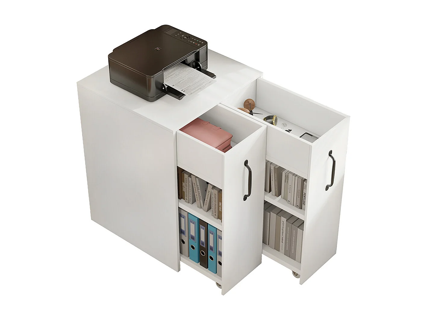 Armoire à dossiers roulettes compartiments tiroirs bois réversible gauche droite extraction totale sécurité antichute meuble canapé chevet