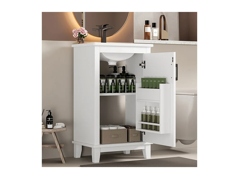 Meuble salle de bain lavabo vasque laque etageres porte etageres reglables vasque ceramique integre petites pieces blanc