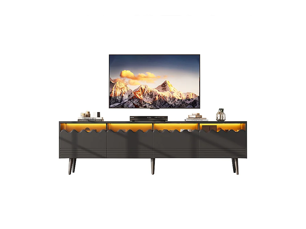 Meuble TV 176x38x45 cm noir 2 armoires 2 tiroirs 6 pieds adapté 75 pouces