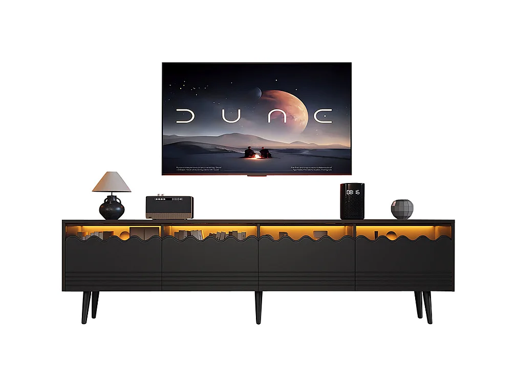 Meuble TV 176x38x45 cm noir 2 armoires 2 tiroirs 6 pieds adapté 75 pouces