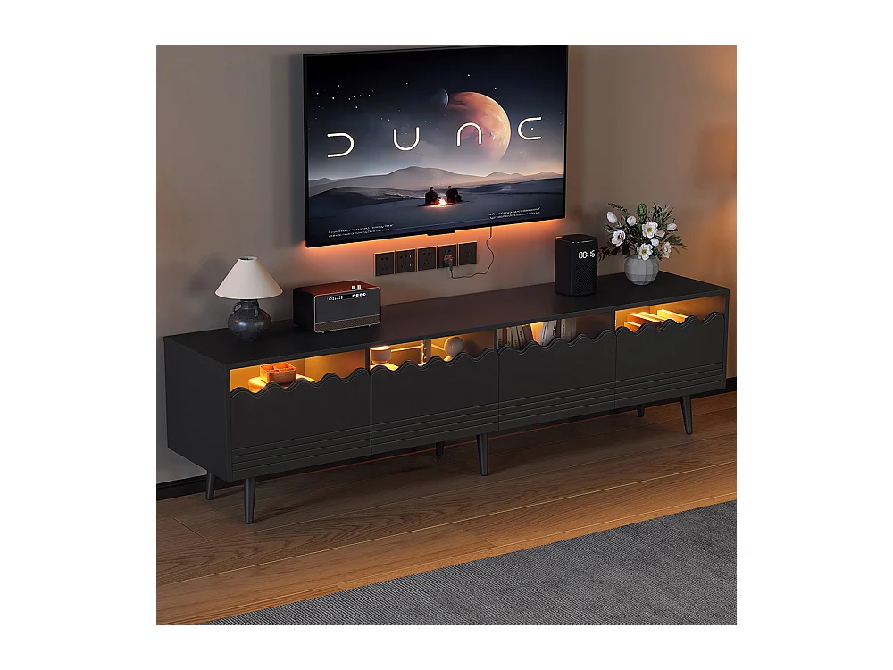Meuble TV 176x38x45 cm noir 2 armoires 2 tiroirs 6 pieds adapté 75 pouces