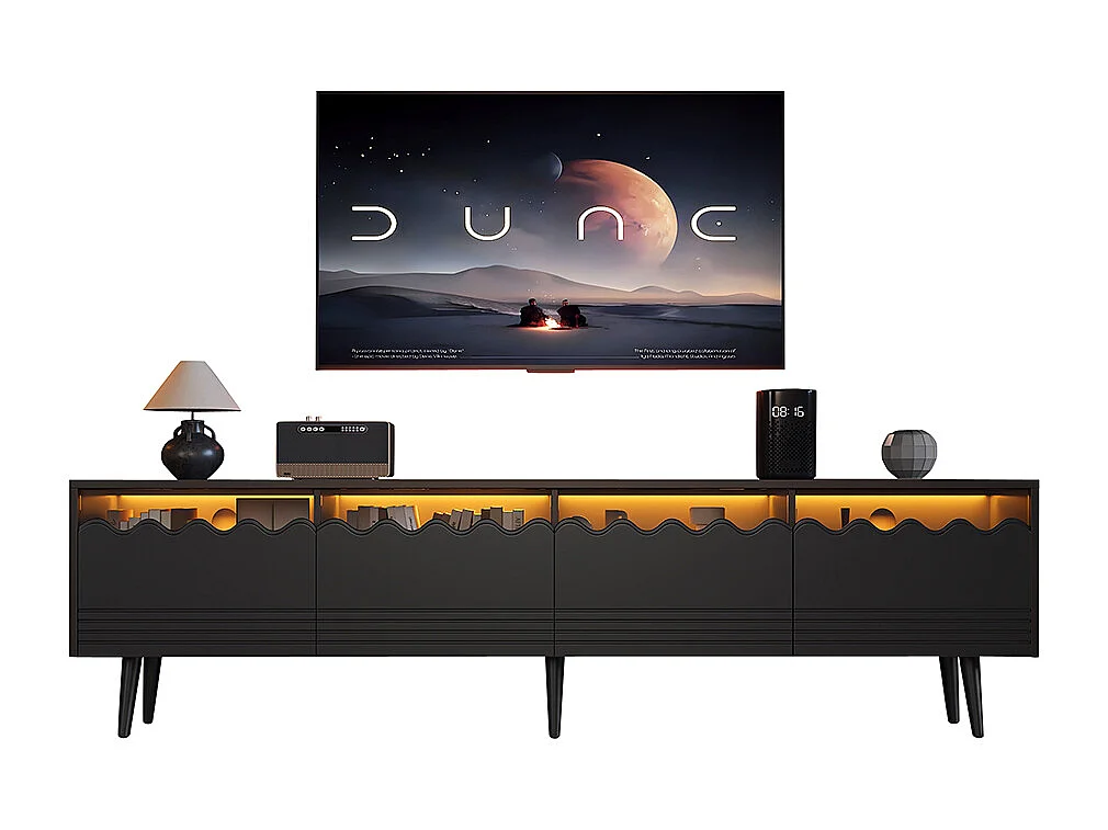 Meuble TV 176x38x45 cm noir 2 armoires 2 tiroirs 6 pieds adapté 75 pouces