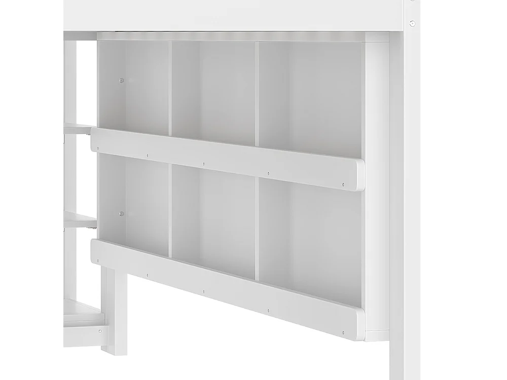 Letto a soppalco 90x200 cm con striscia LED a forma di casa ripiani barriera senza materasso bianco