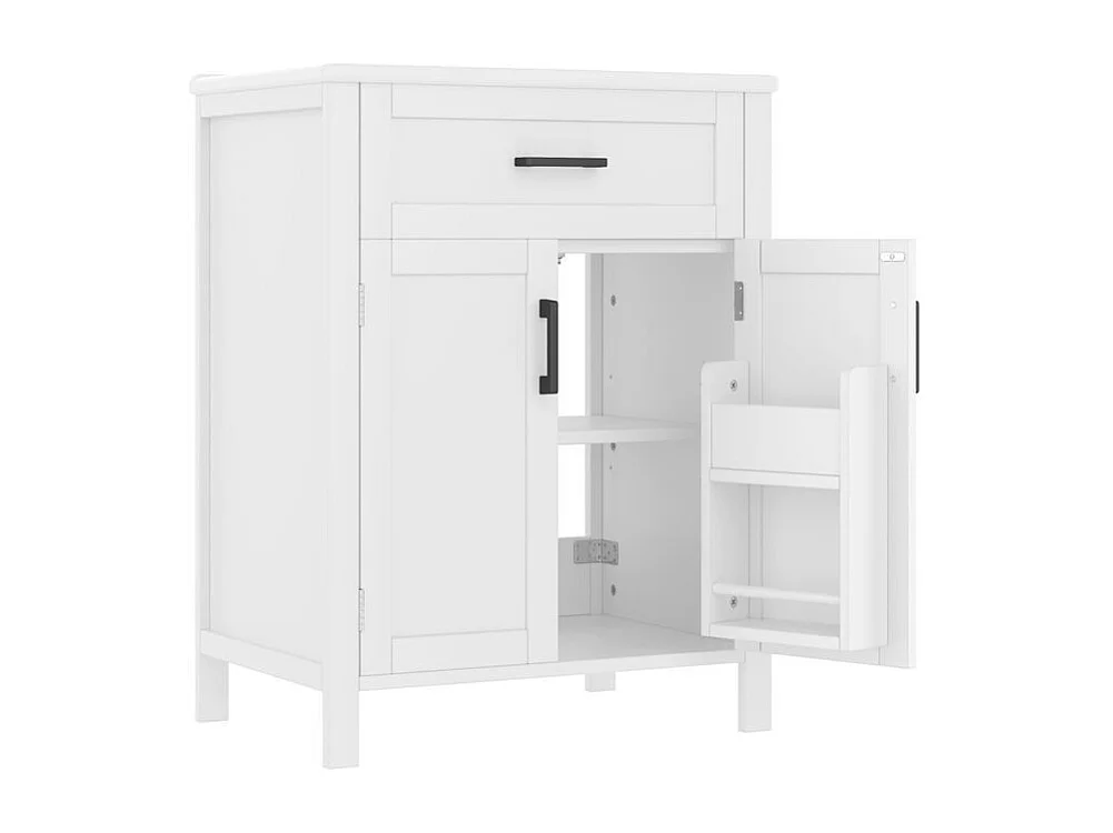 Meuble salle de bain lavabo vasque laque doubles etageres porte tiroirs pratiques etageres reglables vasque ceramique integre blanc