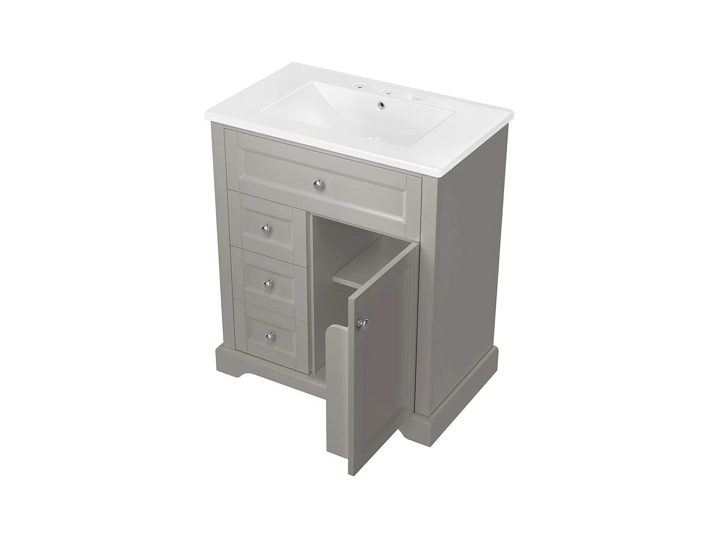 Meuble salle de bain lavabo vasque laque hydrofuge glissieres fermeture douce etageres porte tiroir rabattable surface reglable gris