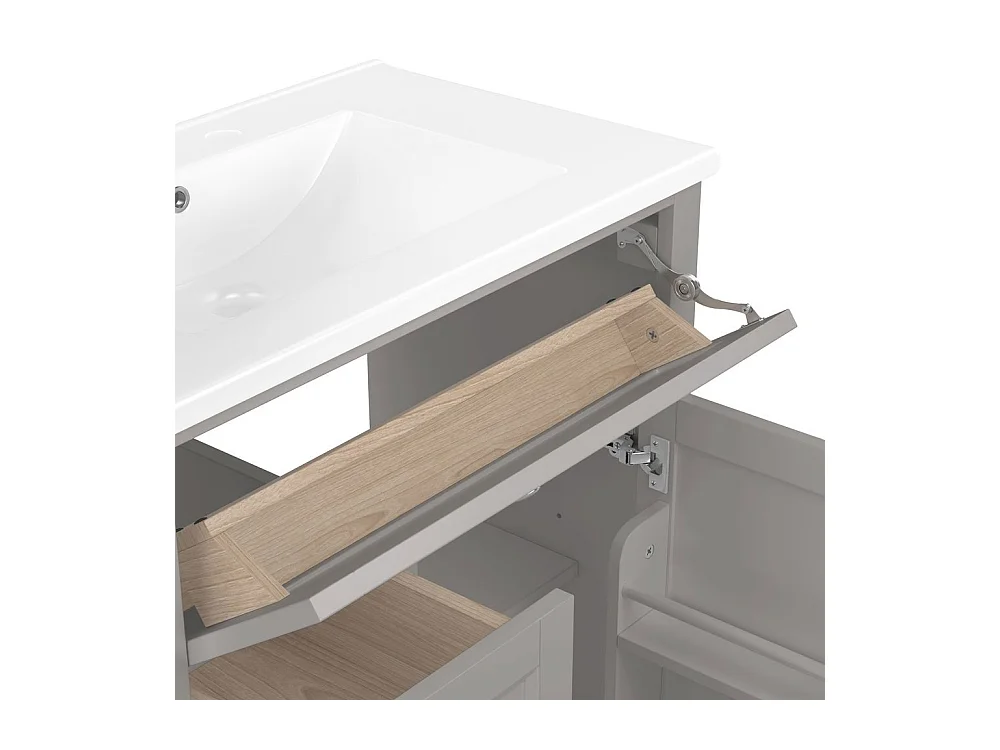 Meuble salle de bain lavabo vasque laque hydrofuge glissieres fermeture douce etageres porte tiroir rabattable surface reglable gris