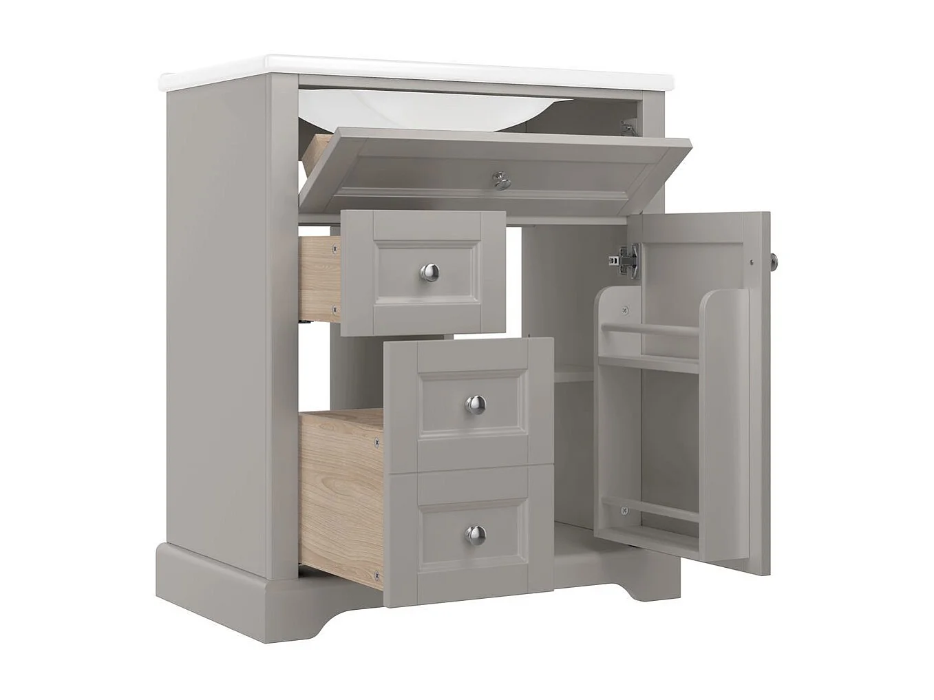 Meuble salle de bain lavabo vasque laque hydrofuge glissieres fermeture douce etageres porte tiroir rabattable surface reglable gris