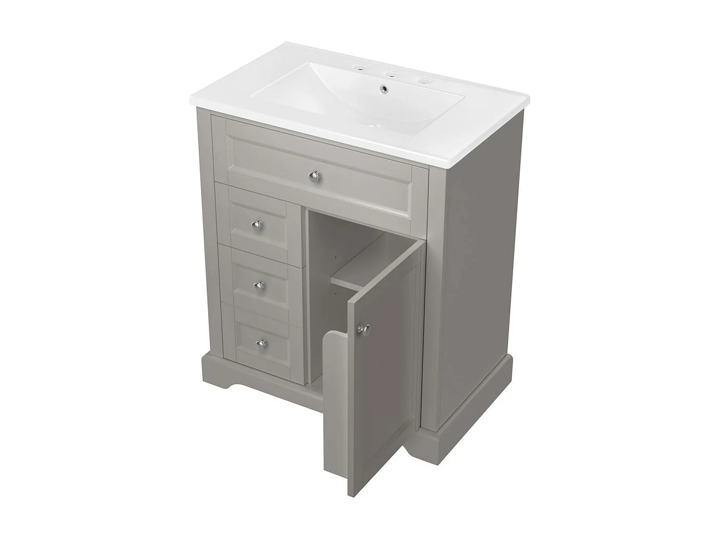 Meuble salle de bain lavabo vasque laque hydrofuge glissieres fermeture douce etageres porte tiroir rabattable surface reglable gris