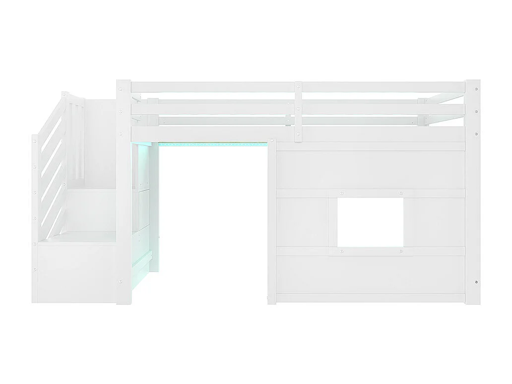 Lit mezzanine 90x200 escalier rangement fenêtre blanc