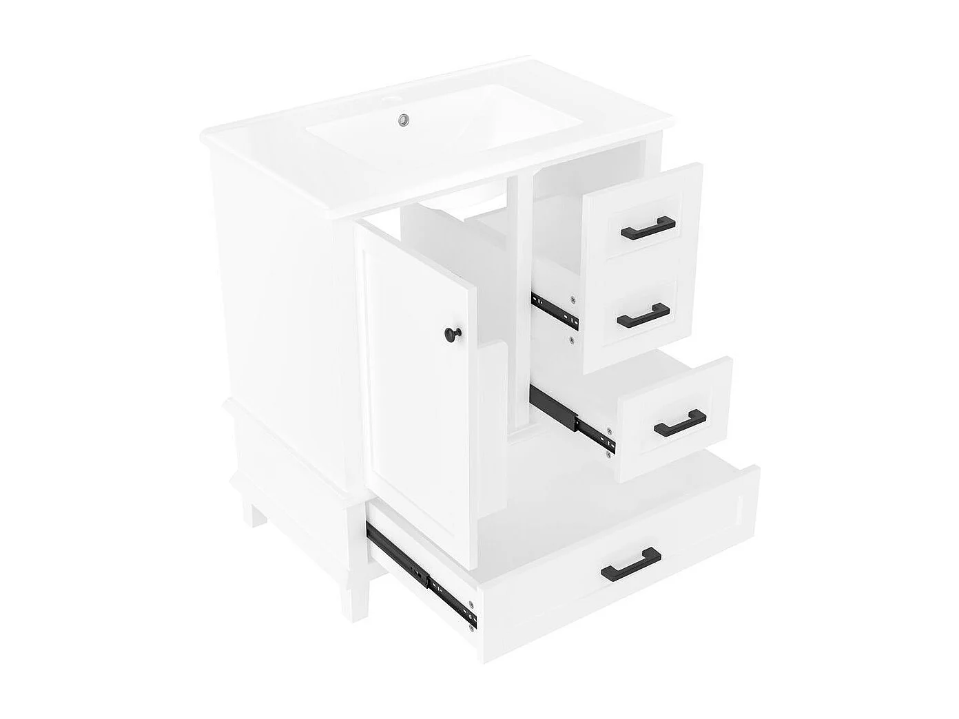 Meuble salle de bain lavabo vasque laque etagere porte trois tiroirs silencieux vasque ceramique integre blanc