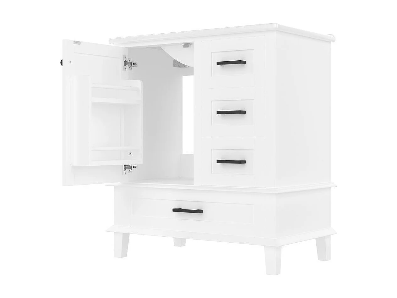 Meuble salle de bain lavabo vasque laque etagere porte trois tiroirs silencieux vasque ceramique integre blanc