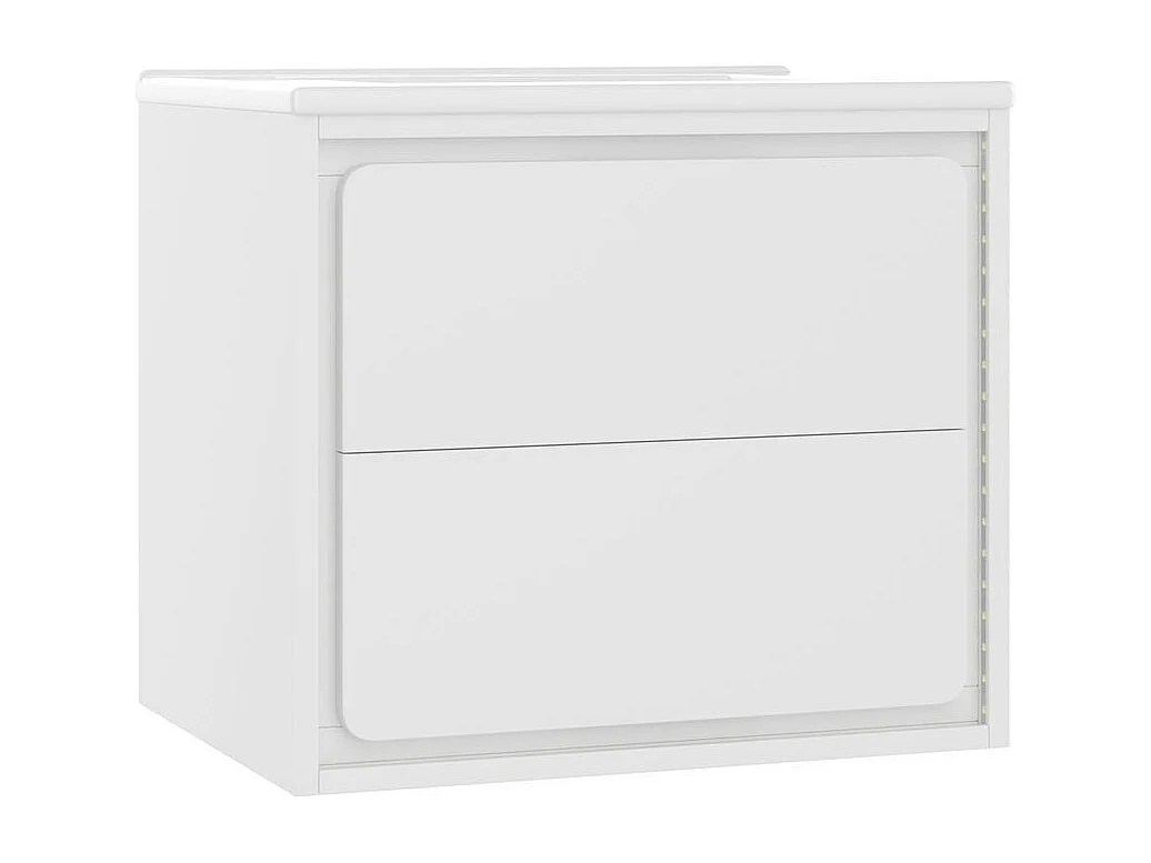 Armoire salle de bain suspendue laquee eclairage LED detection radar deux tiroirs glissieres silencieuses lavabo integre blanc