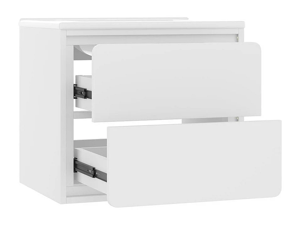 Armoire salle de bain suspendue laquee eclairage LED detection radar deux tiroirs glissieres silencieuses lavabo integre blanc