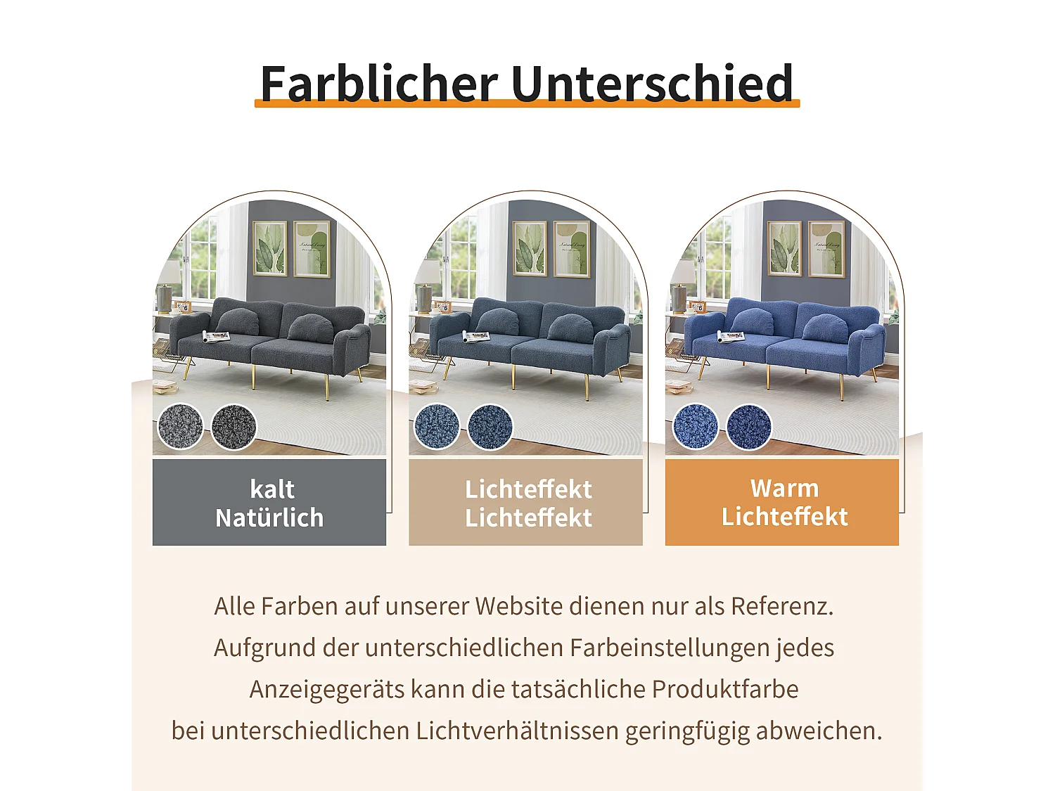 Canapé-lit 2 places moderne, dossier réglable, pieds dorés, tissu laine mélangée gris bleu (175x79x82cm)