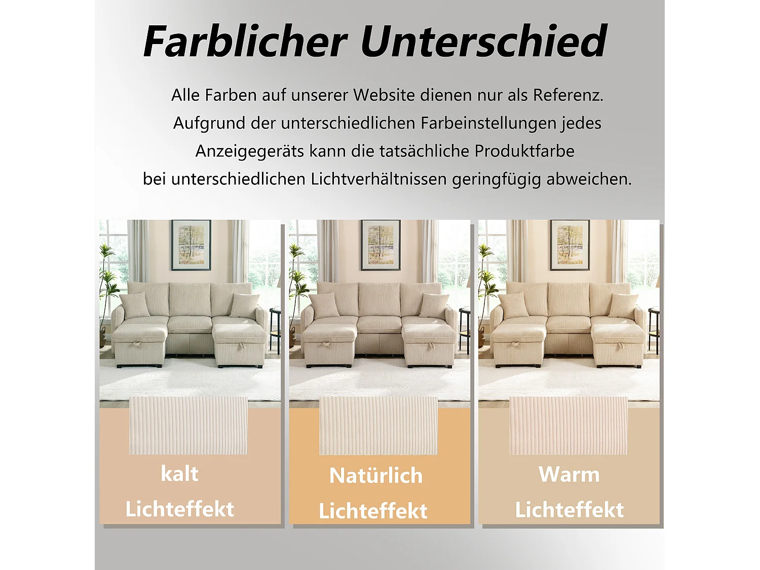 Canapé d'angle multifonction 3 places en tissu corde, avec rangement intégré et repose-pieds modulable, beige (188x186x86 cm)