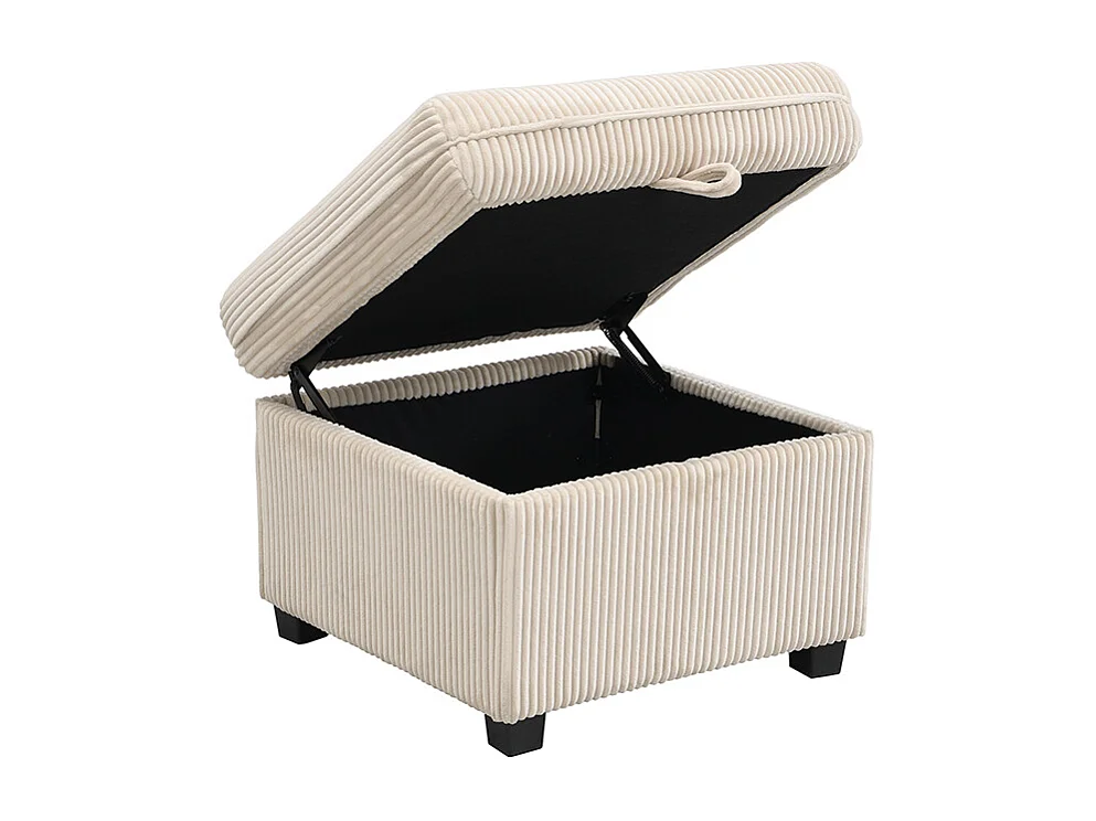 Canapé d'angle multifonction 3 places en tissu corde, avec rangement intégré et repose-pieds modulable, beige (188x186x86 cm)