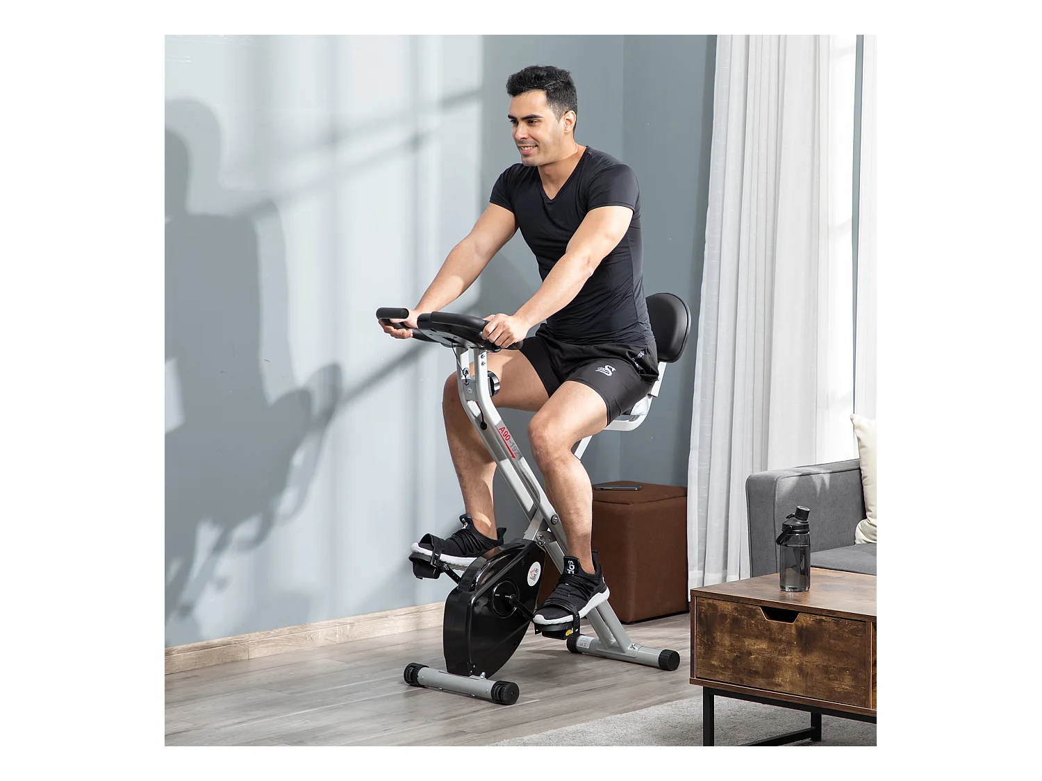 Vélo d'appartement pliable avec résistance magnétique 8 niveaux, siège réglable, cadre en acier, noir-gris (43x97x109cm)