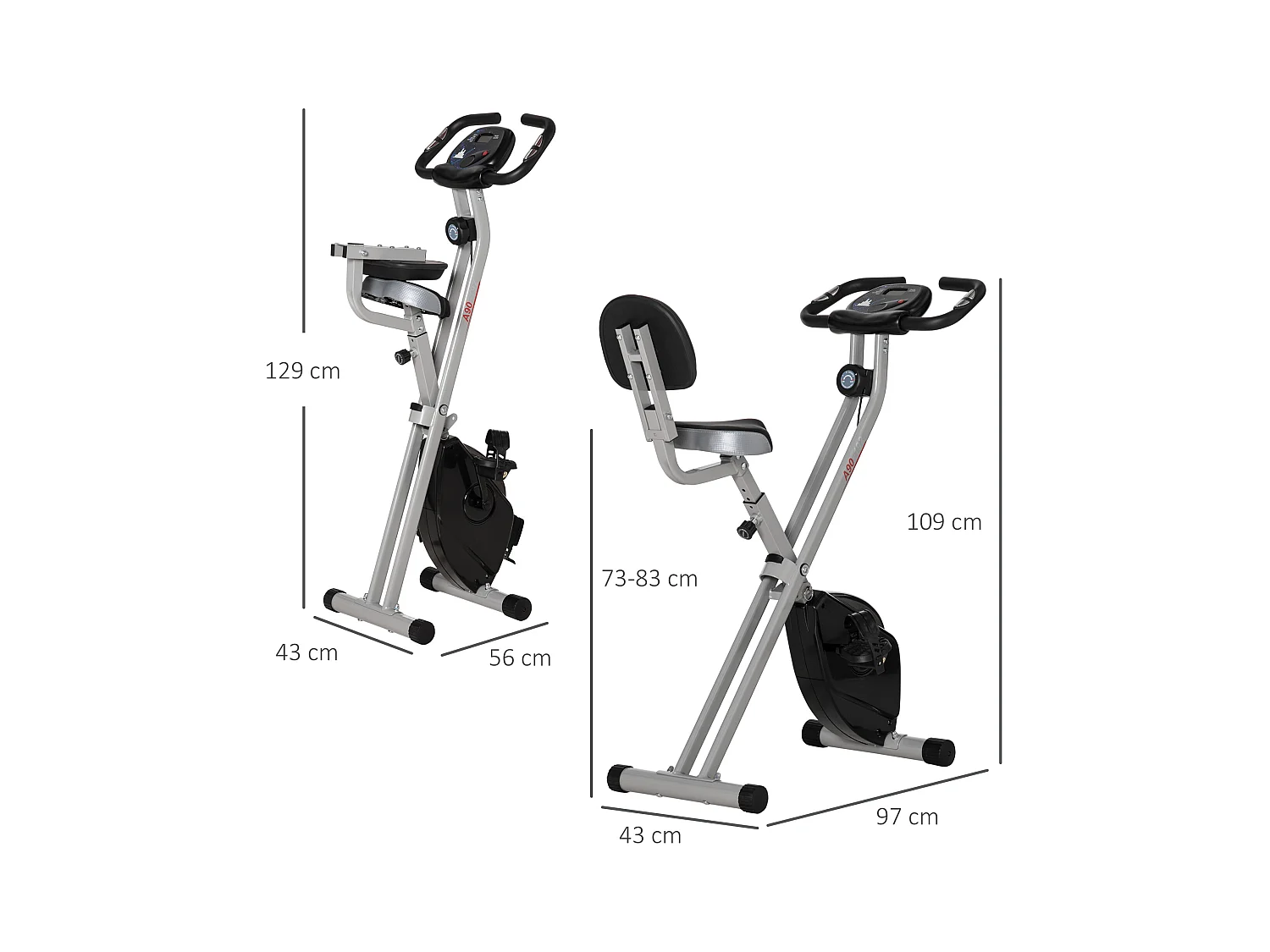 Vélo d'appartement pliable avec résistance magnétique 8 niveaux, siège réglable, cadre en acier, noir-gris (43x97x109cm)