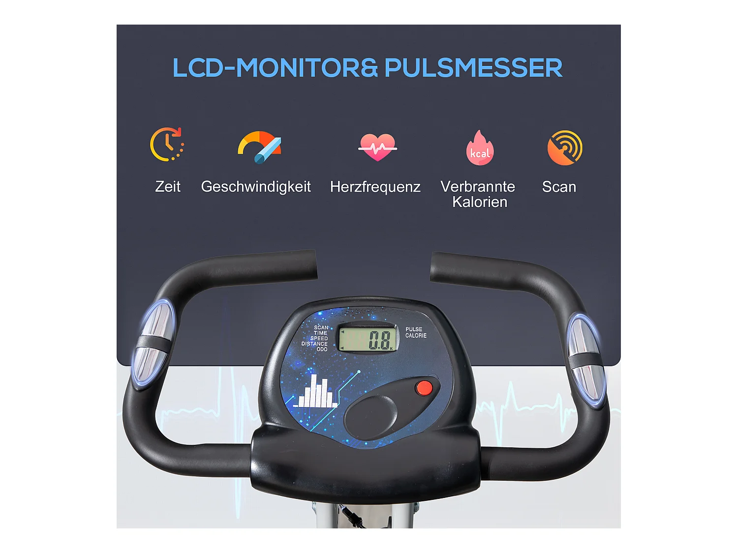 Vélo d'appartement pliable avec résistance magnétique 8 niveaux, siège réglable, cadre en acier, noir-gris (43x97x109cm)