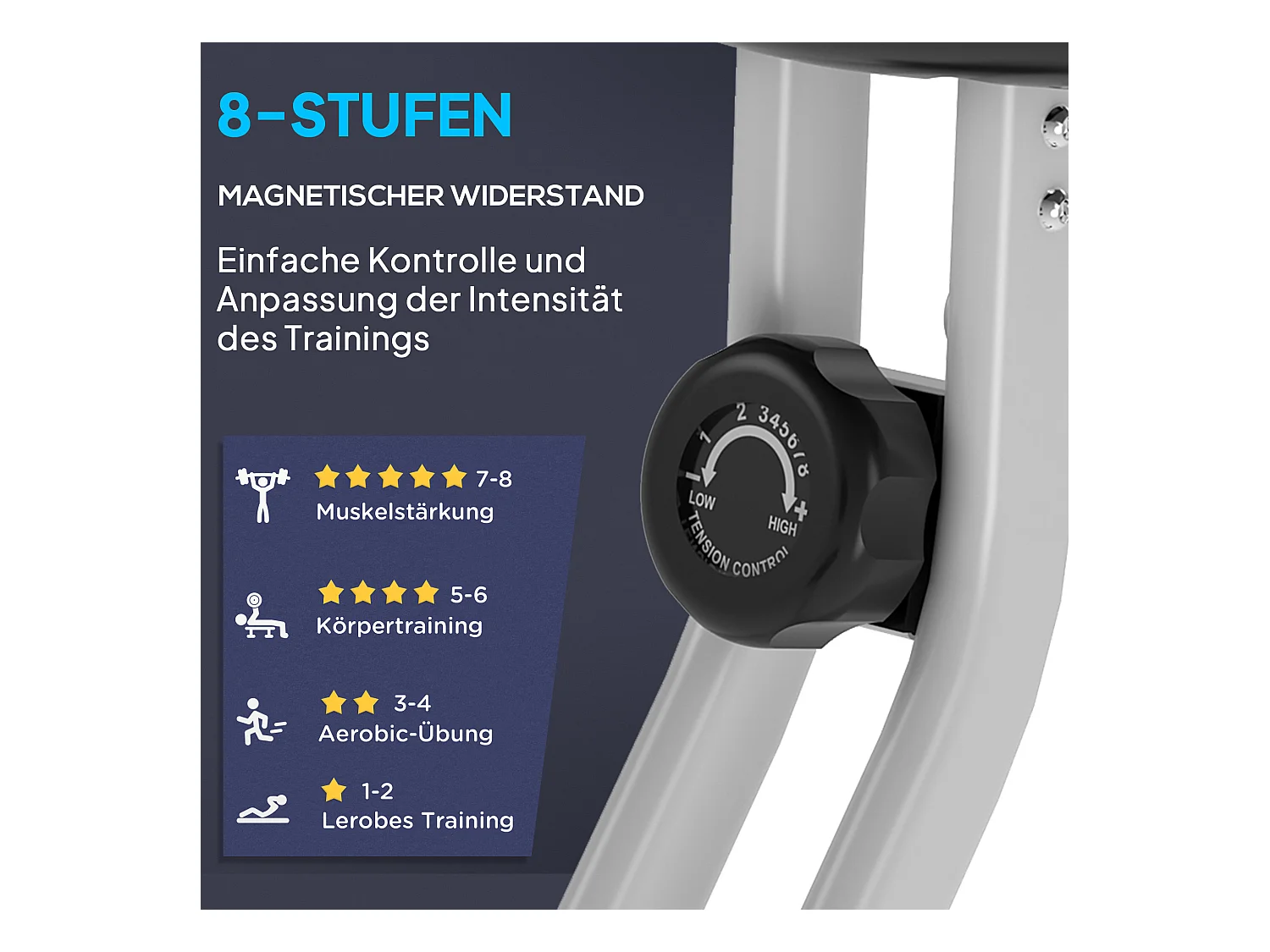 Vélo d'appartement pliable avec résistance magnétique 8 niveaux, siège réglable, cadre en acier, noir-gris (43x97x109cm)