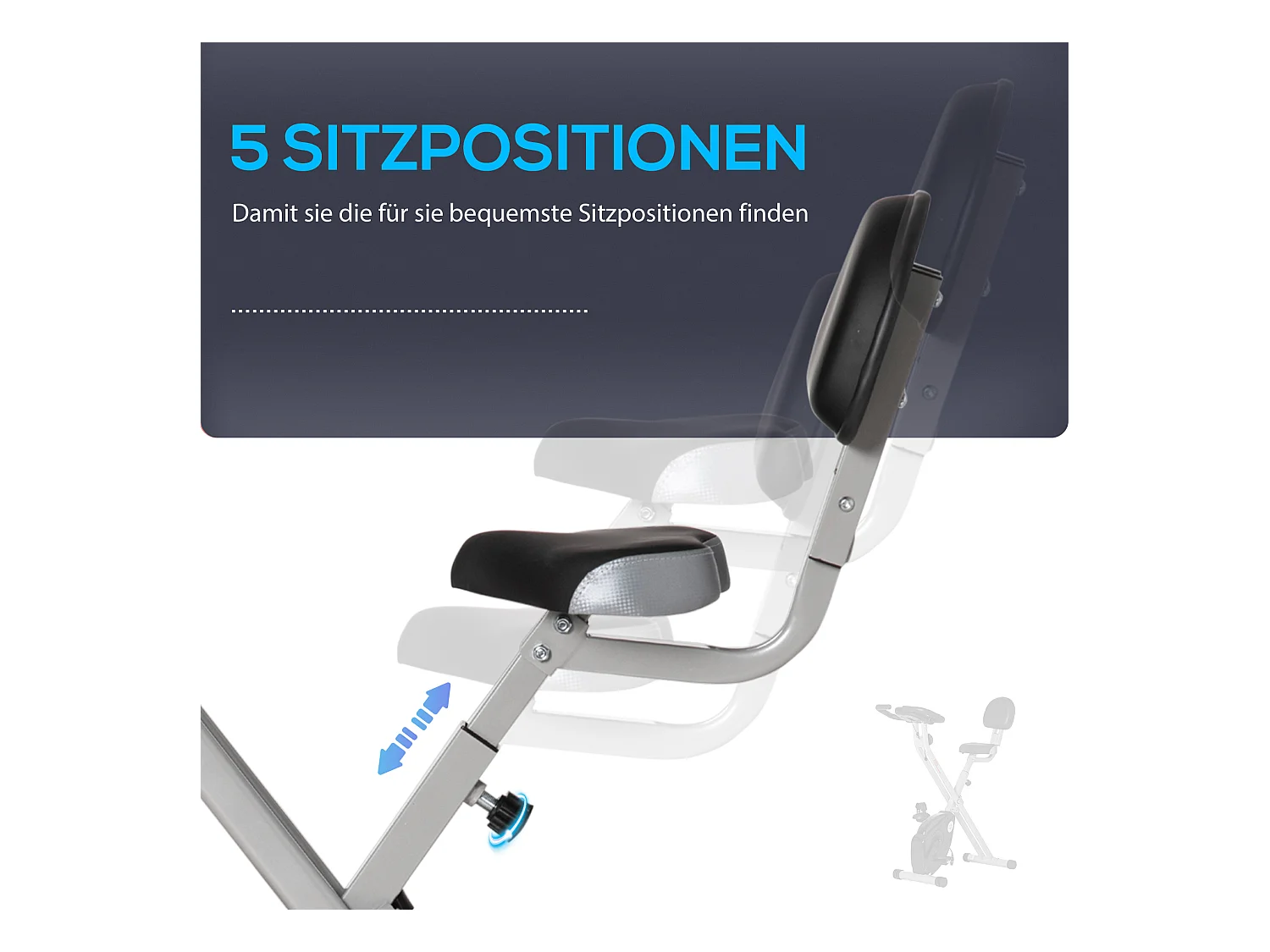 Vélo d'appartement pliable avec résistance magnétique 8 niveaux, siège réglable, cadre en acier, noir-gris (43x97x109cm)