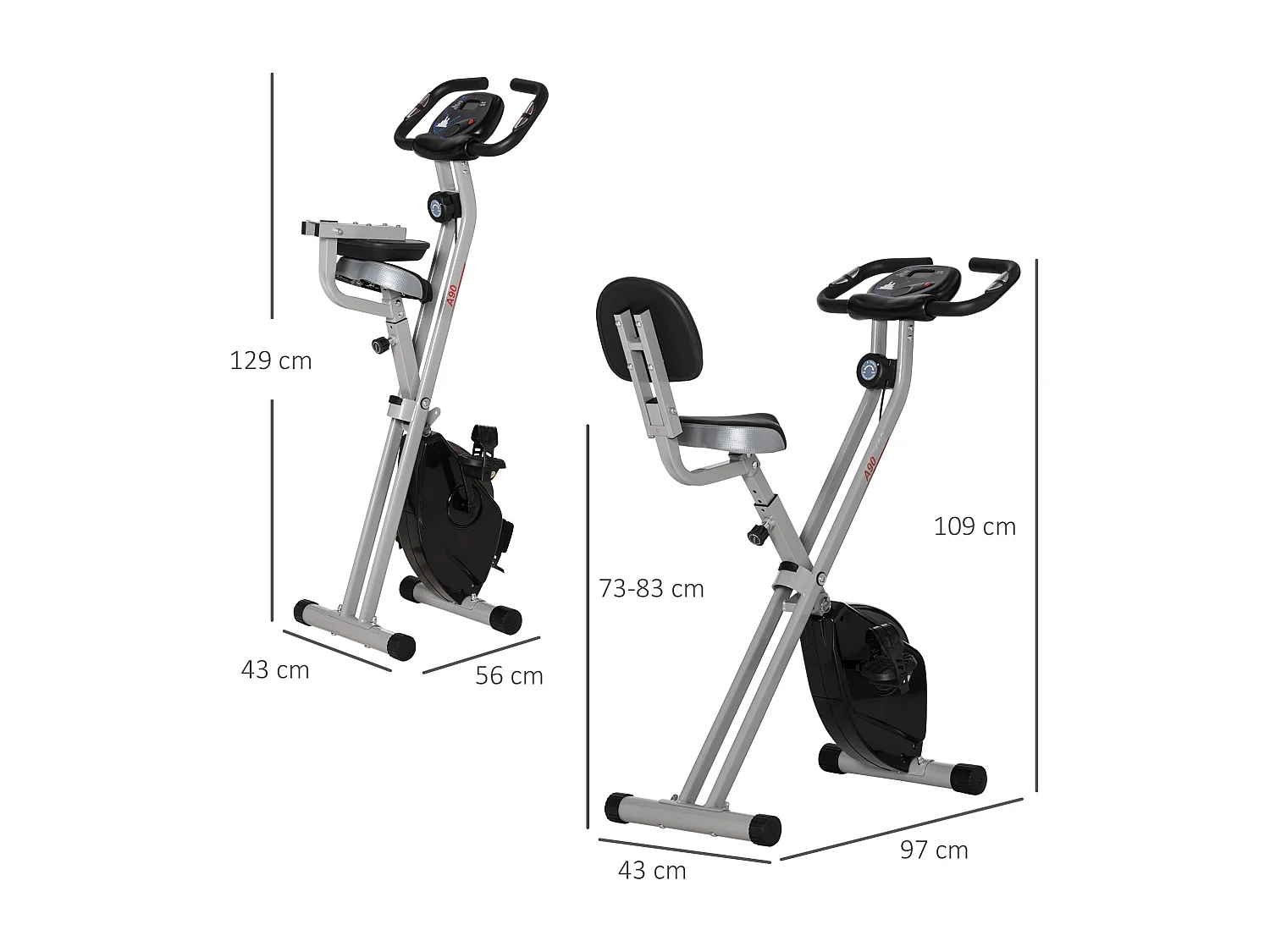 Opvouwbare hometrainer met 8 magnetische weerstandsniveaus, verstelbare zitting, stalen frame, zwart-grijs (43x97x109cm)