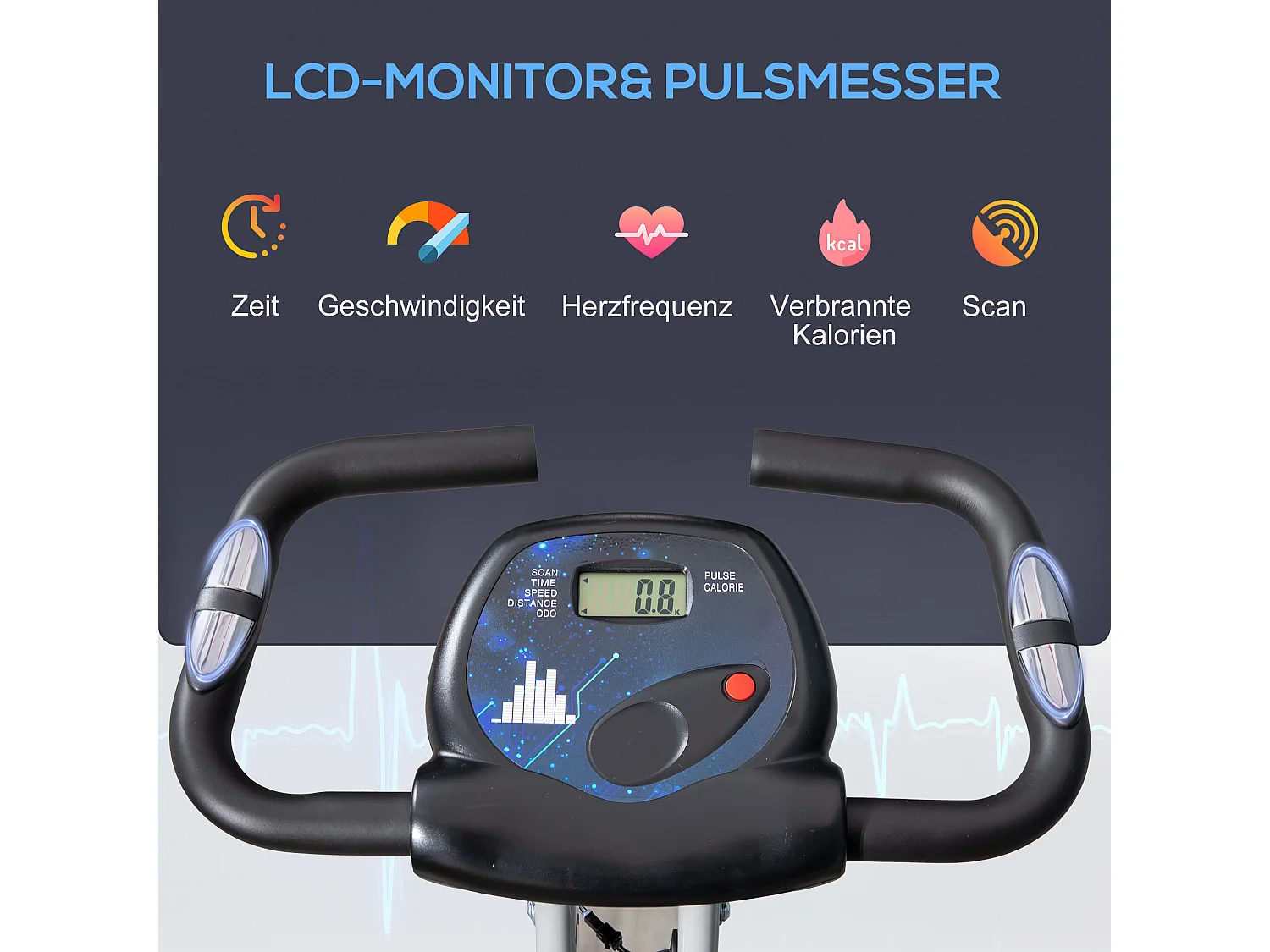 Opvouwbare hometrainer met 8 magnetische weerstandsniveaus, verstelbare zitting, stalen frame, zwart-grijs (43x97x109cm)