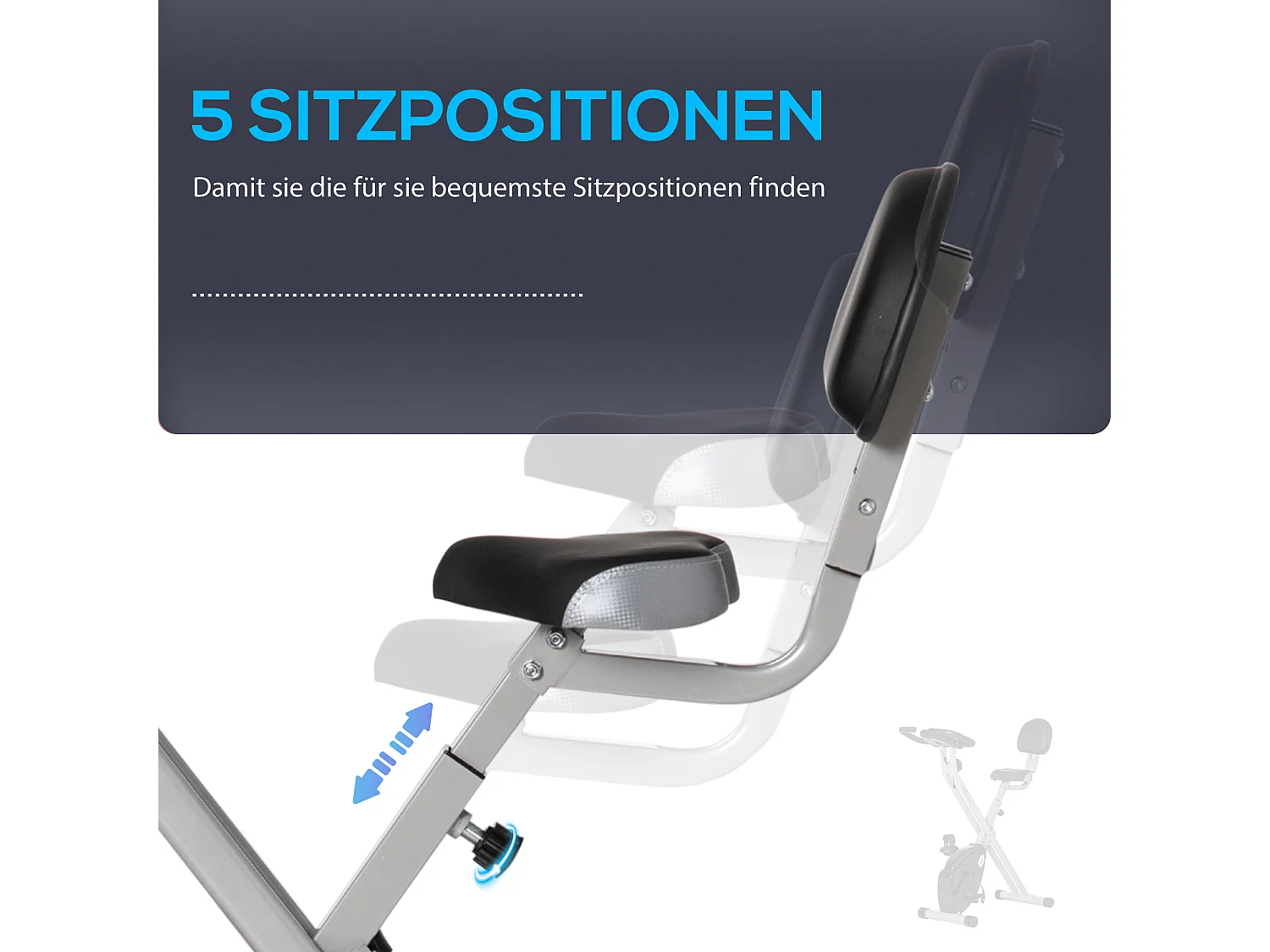 Opvouwbare hometrainer met 8 magnetische weerstandsniveaus, verstelbare zitting, stalen frame, zwart-grijs (43x97x109cm)