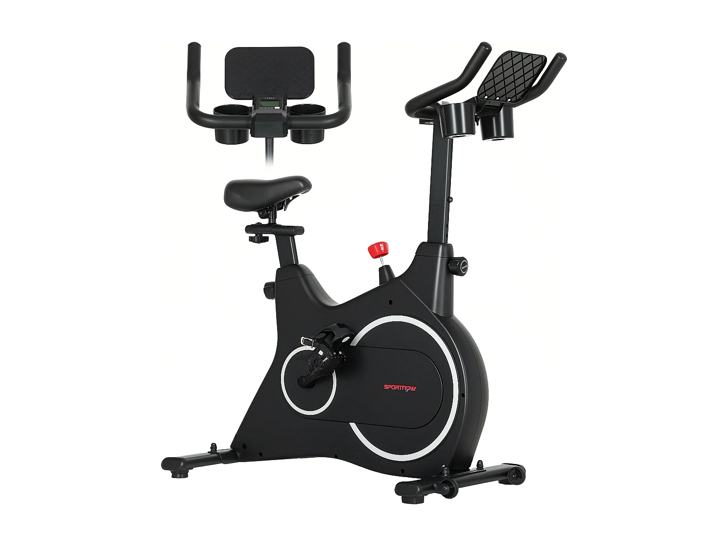 Vélo d'appartement allongé avec résistance magnétique, acier, noir, écran LCD, siège réglable (97x52x113cm)