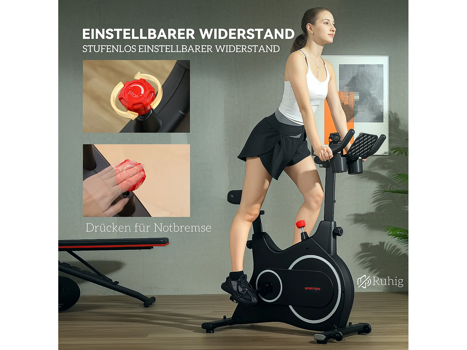 Vélo d'appartement allongé avec résistance magnétique, acier, noir, écran LCD, siège réglable (97x52x113cm)