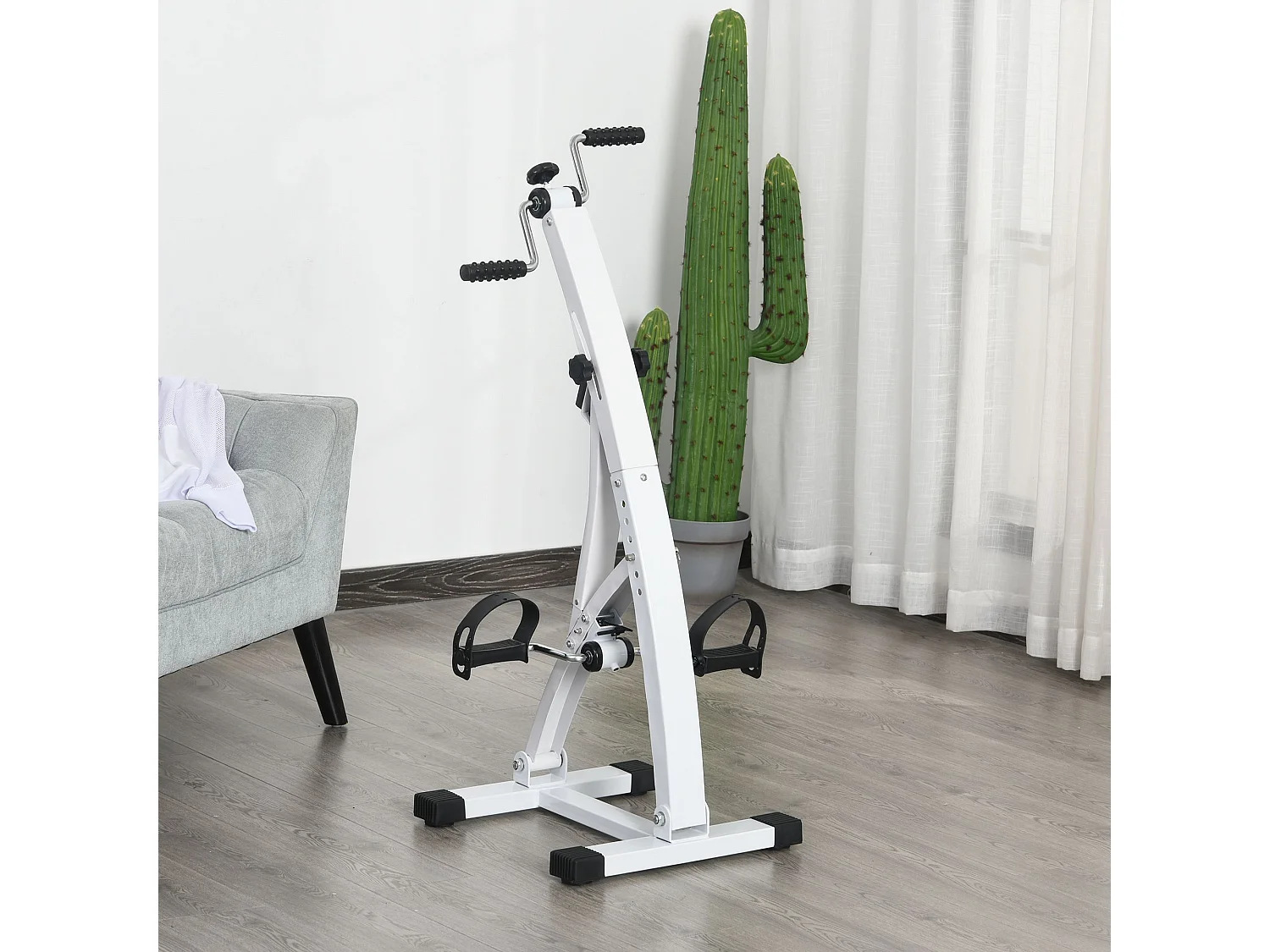 Vélo d'appartement pliable pour seniors, écran LED, résistance réglable, acier, blanc (40x42.5x100cm)