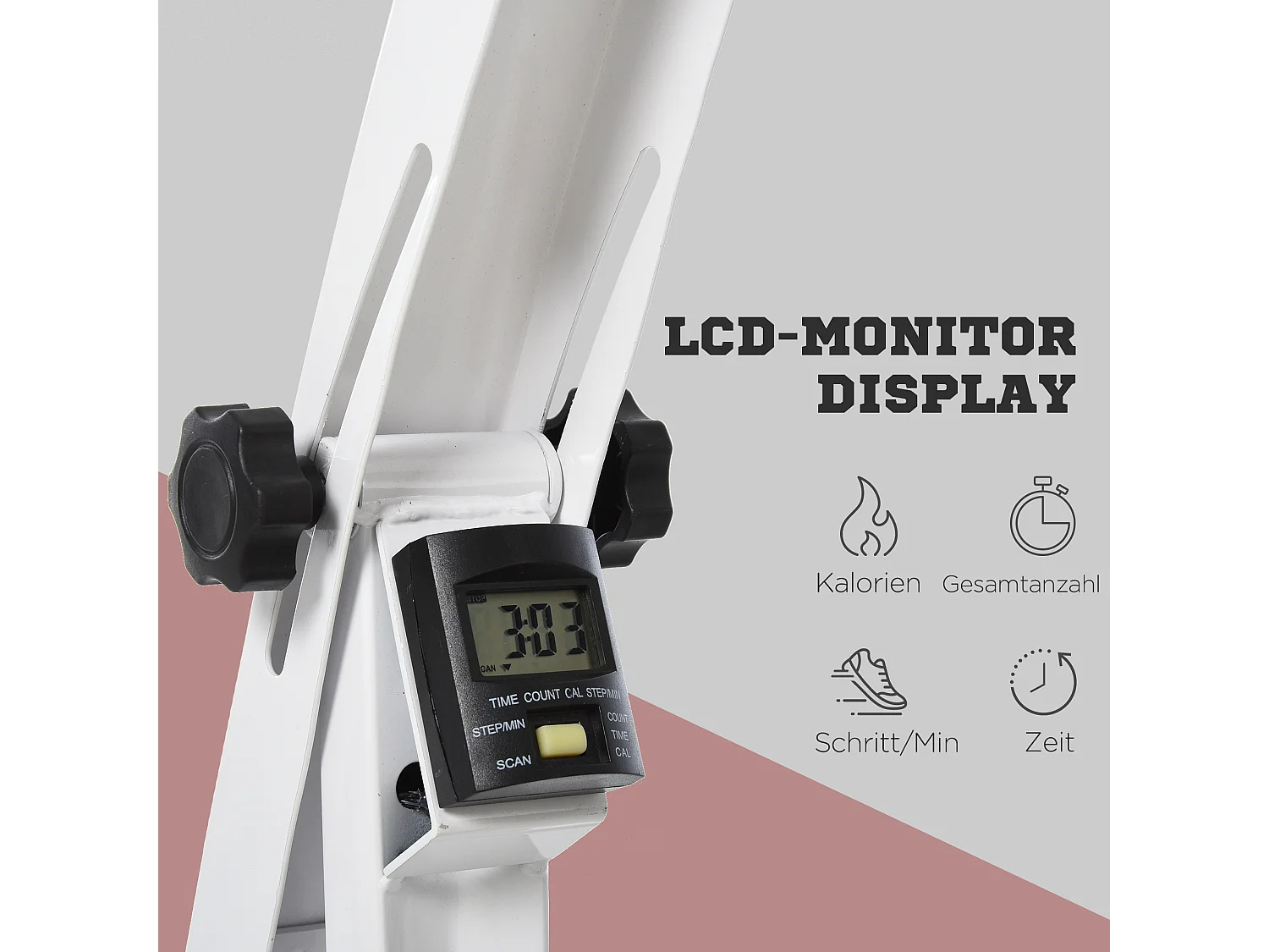 Vélo d'appartement pliable pour seniors, écran LED, résistance réglable, acier, blanc (40x42.5x100cm)
