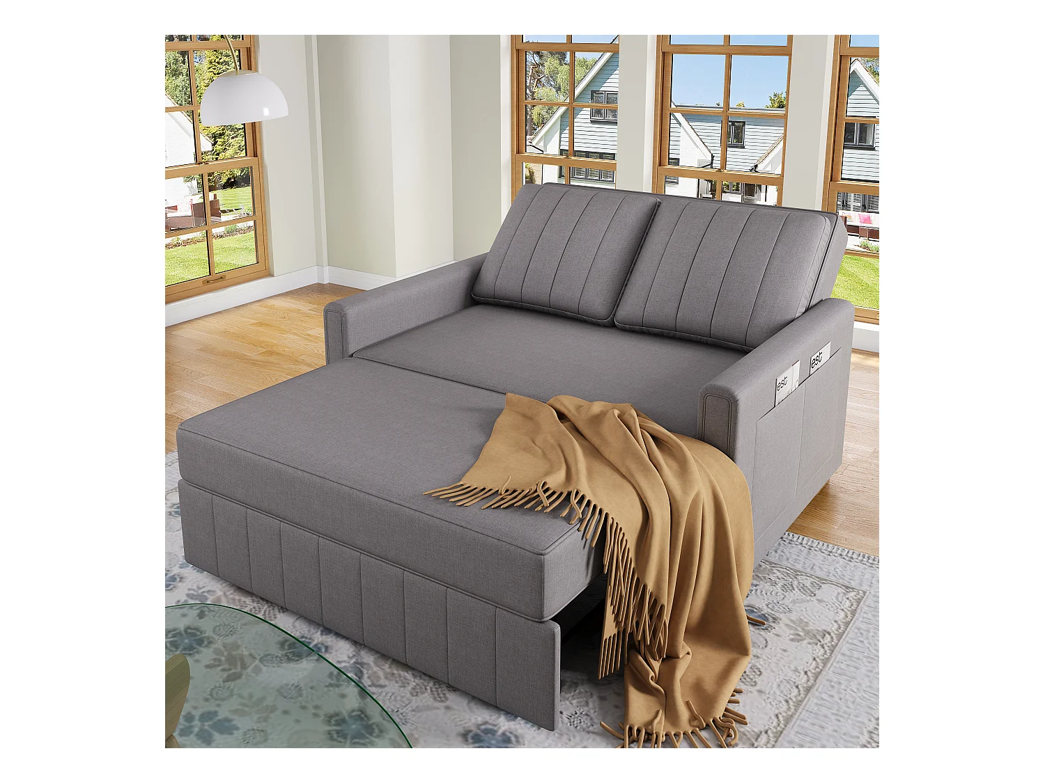 Multifunctionele slaapbank, compact design, schuim en linnen-katoenen stof, antiekgrijs (127x75x94cm)