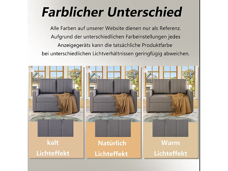 Canapé-lit multifonction convertible, design compact, mousse et tissu lin-coton, gris antique (127x75x94cm)