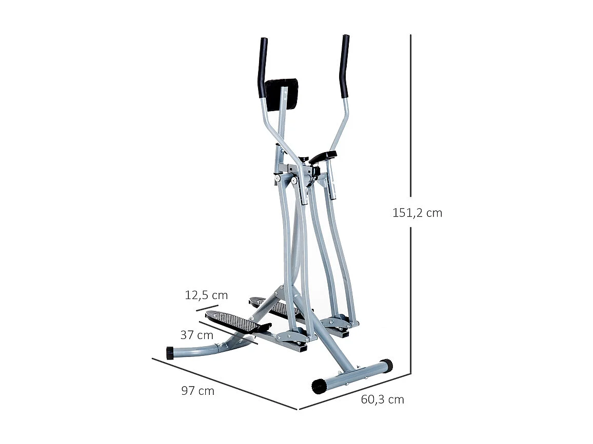 Vélo elliptique, écran LCD, poitrine réglable, acier, gris (96x60x152cm)