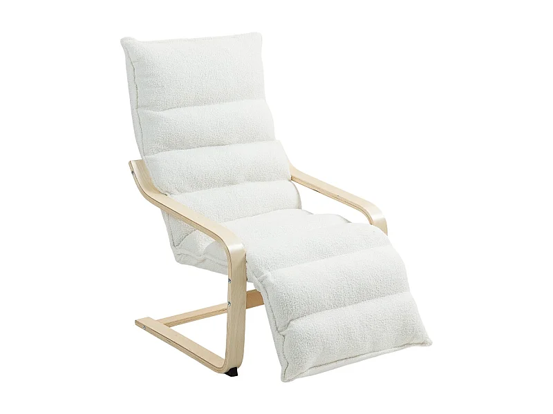 Relaxfauteuil, zachte Sherpa-hoes, polyester, wit, met verstelbare voetensteun (67x93-114x105 cm)