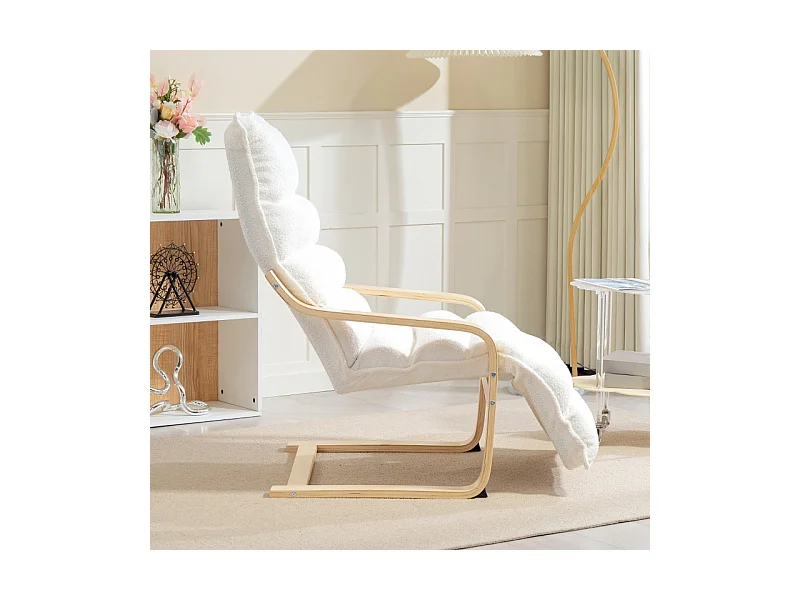 Fauteuil relax inclinable, housse en Sherpa doux, polyester, blanc, avec repose-pieds réglable (67x93-114x105 cm)