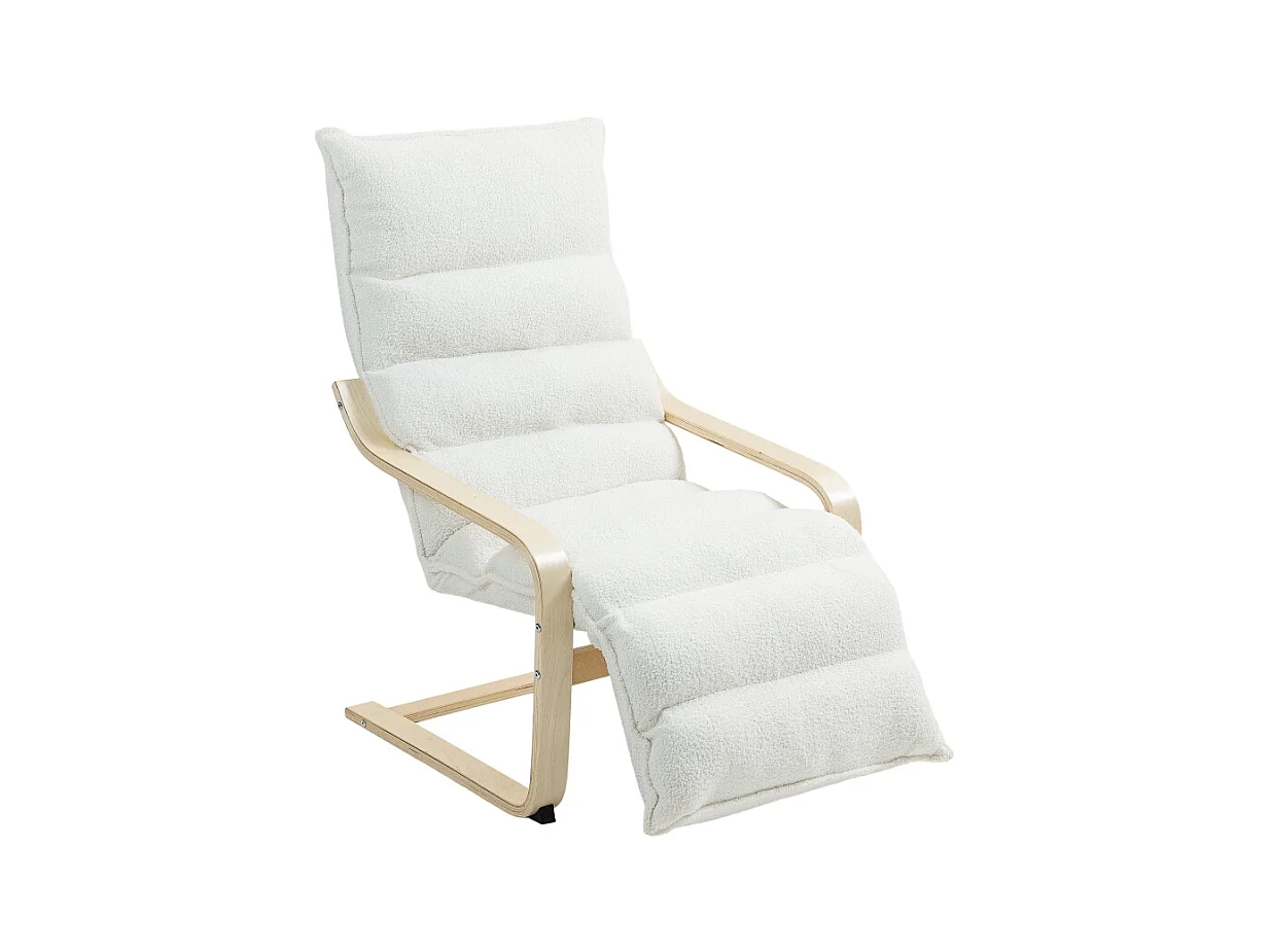 Sillón reclinable, funda suave de sherpa, poliéster, color blanco, con reposapiés ajustable (67x93-114x105 cm)