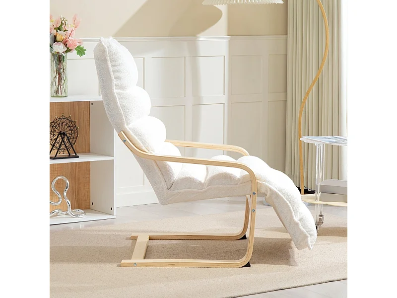 Fauteuil relax inclinable, housse en Sherpa doux, polyester, blanc, avec repose-pieds réglable (67x93-114x105 cm)