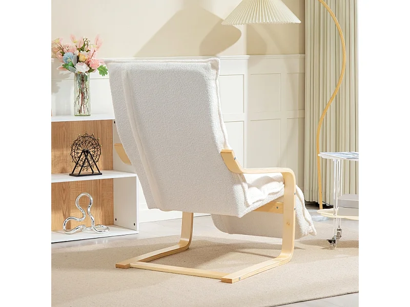 Fauteuil relax inclinable, housse en Sherpa doux, polyester, blanc, avec repose-pieds réglable (67x93-114x105 cm)