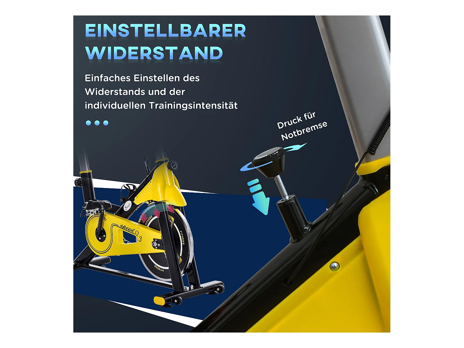 Vélo d'appartement réglable en hauteur avec transmission par courroie, écran LCD, acier et ABS, jaune (45.5x100x101-113cm)