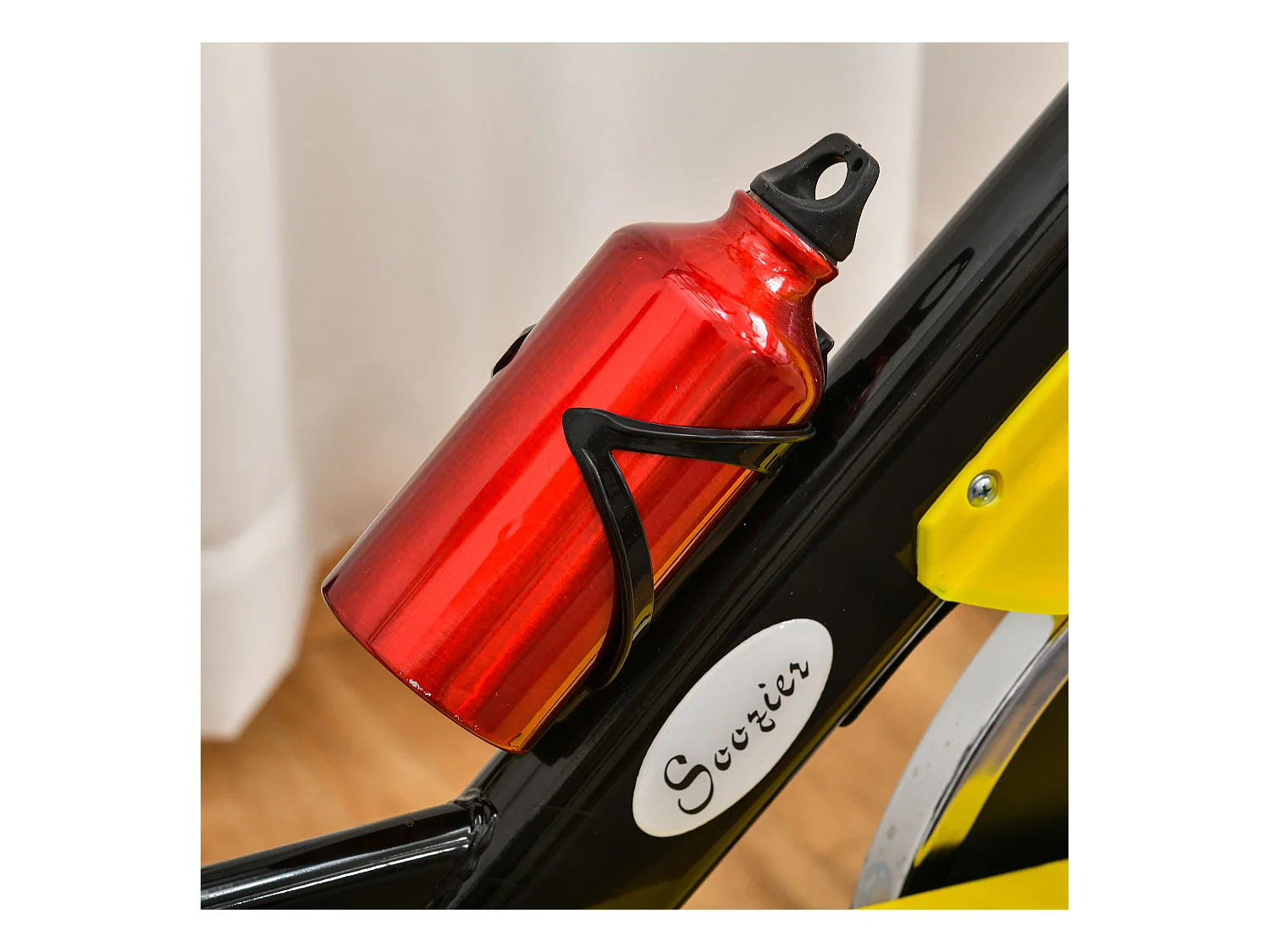 Vélo d'appartement réglable en hauteur avec transmission par courroie, écran LCD, acier et ABS, jaune (45.5x100x101-113cm)