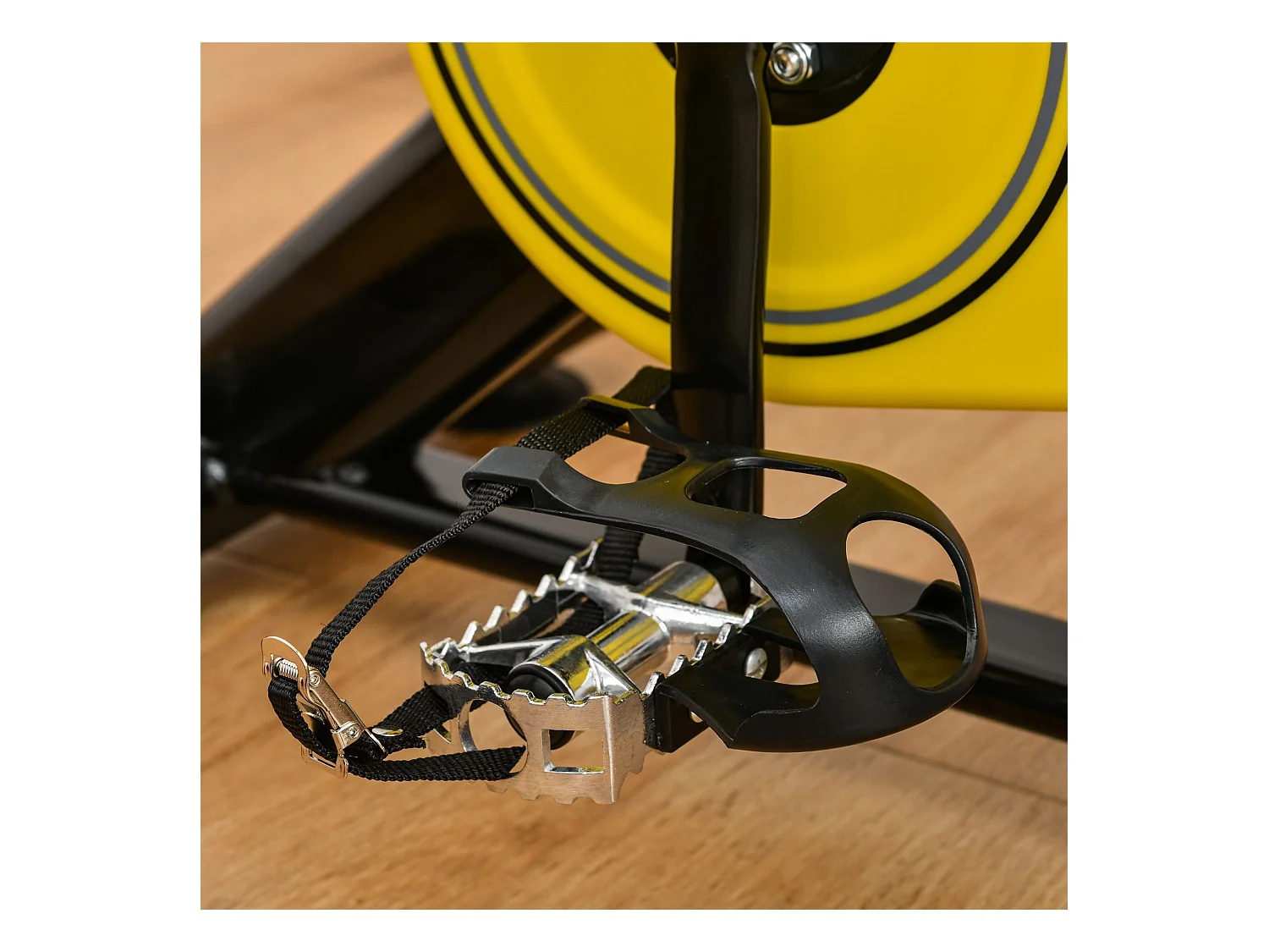 Vélo d'appartement réglable en hauteur avec transmission par courroie, écran LCD, acier et ABS, jaune (45.5x100x101-113cm)